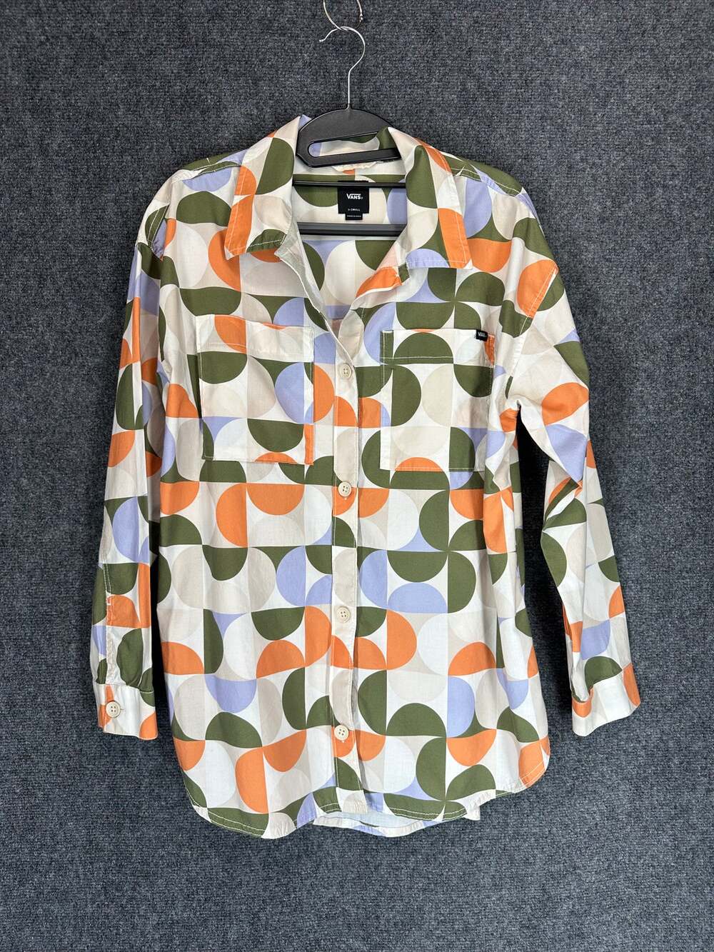 Vans Kelson Oversized Womens XS Geometric Print Button Down Shirt Mod Multicolor